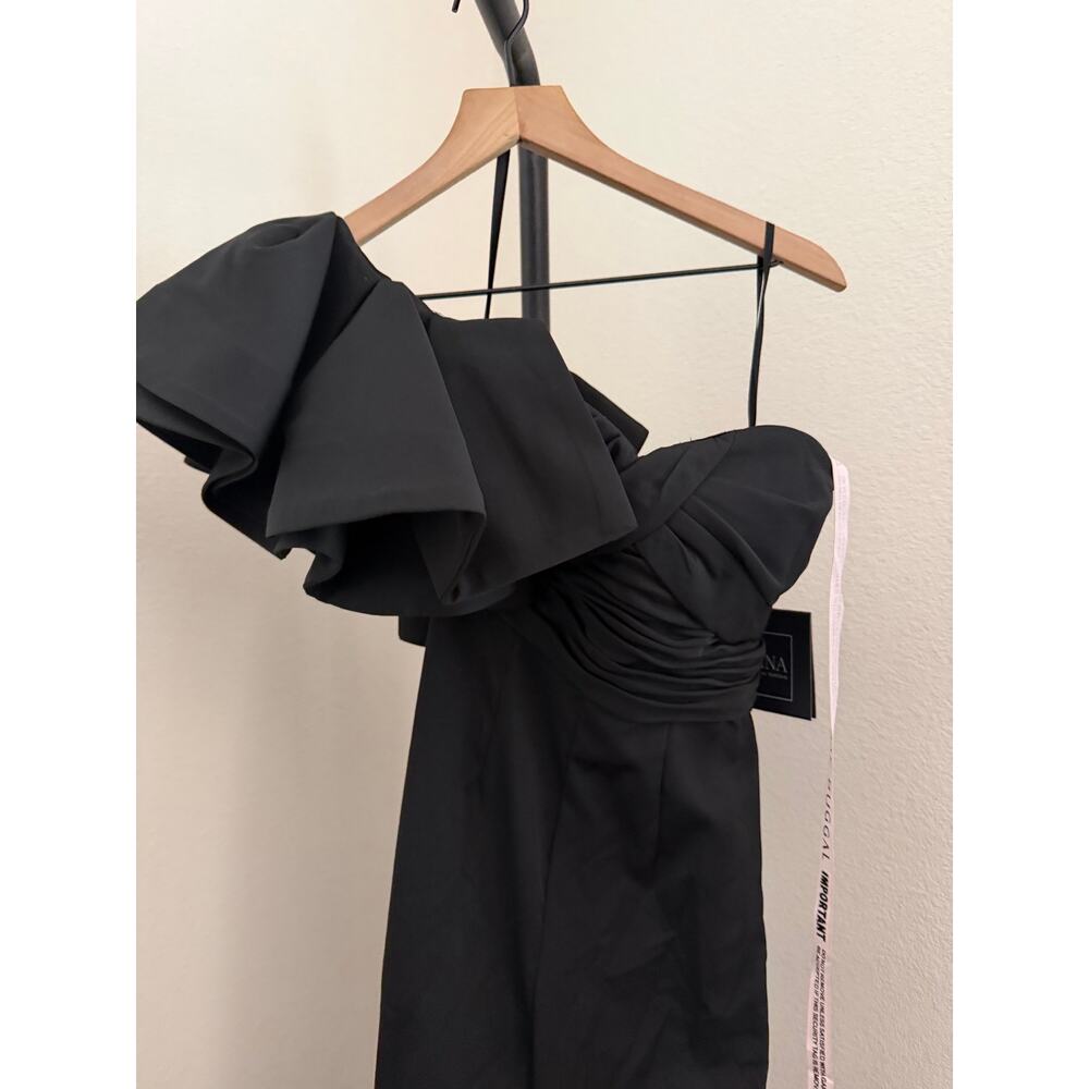 Mac Duggal Black One Shoulder Ruffle Detail Flare Pant Jumpsuit - Picture 5 of 6